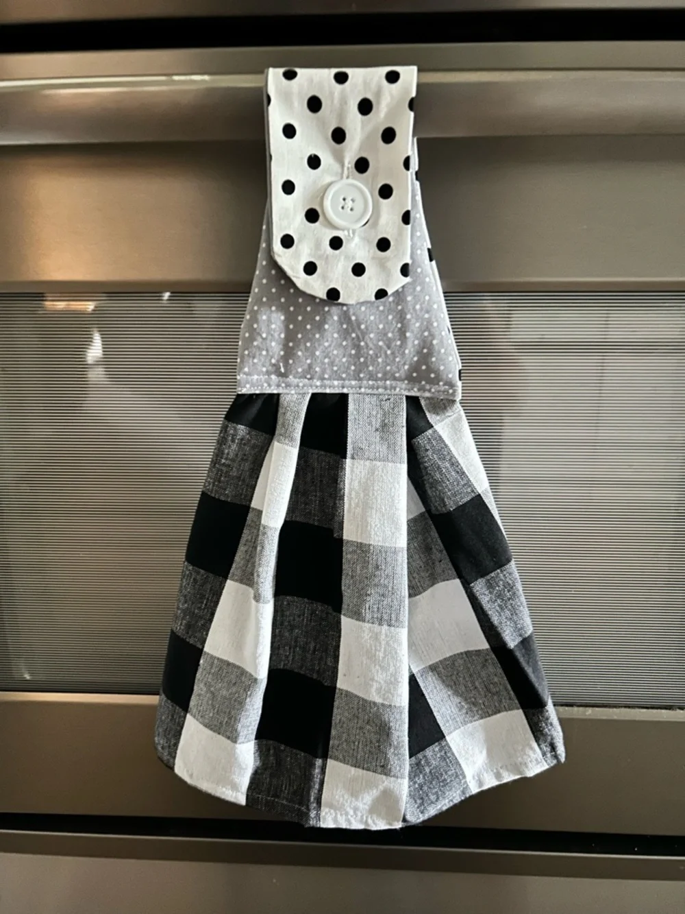 Hand Crafted Black & White Buffalo Plaid Hanging Kitchen Hand  Towel